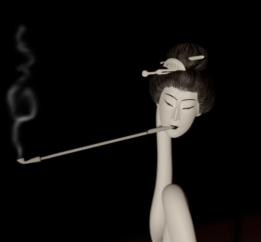 Interprétation 3D: Rokurokubi (La femme au long cou) de Hokuzai