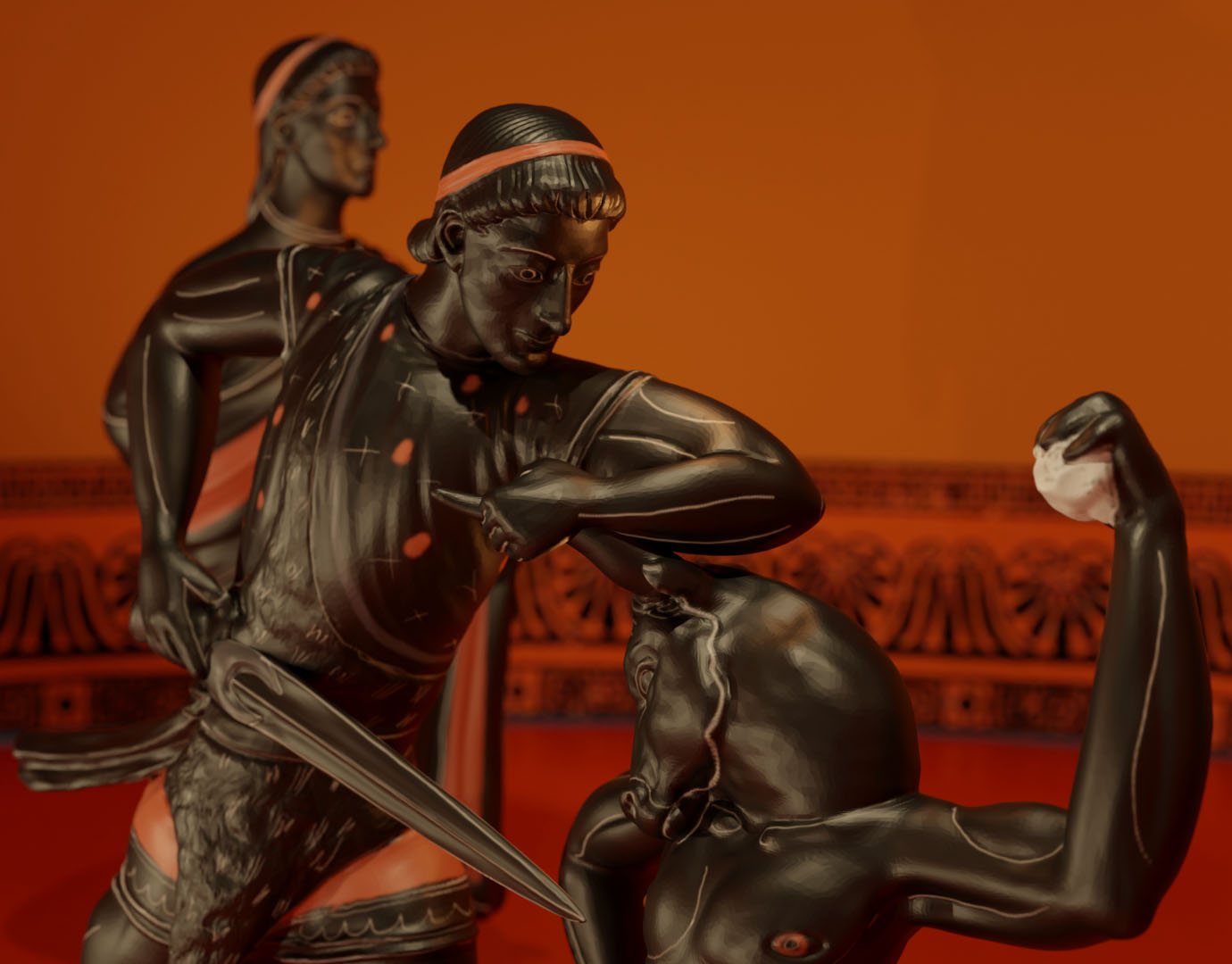 Interprétation 3D: amphore à figures noires -Thésée combattant le Minotaure