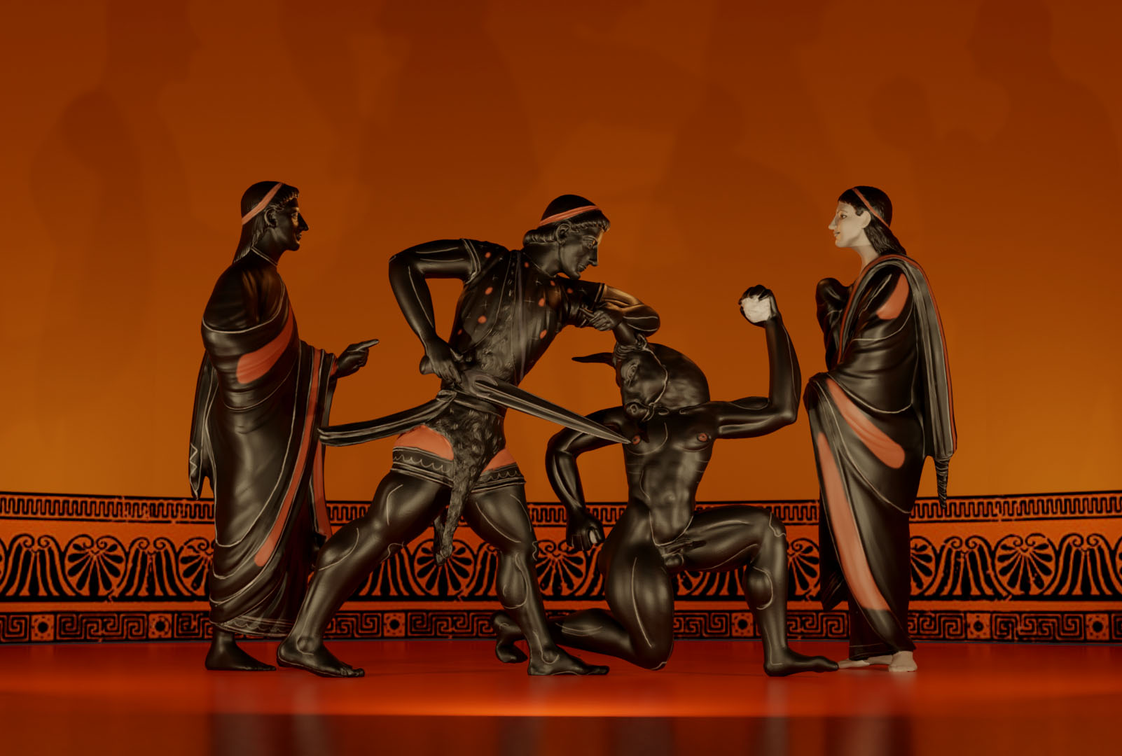 Interprétation 3D: amphore à figures noires- Thésée combattant le Minotaure
